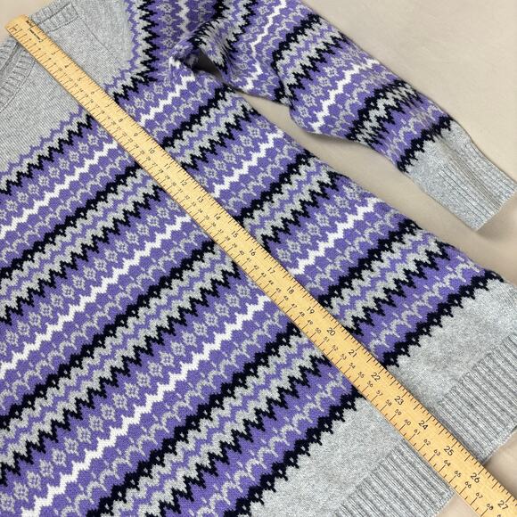 Talbots Size Small Zig Zag Fair Isle Sweater - Purple Grey Black Side Split Hem - Picture 11 of 12
